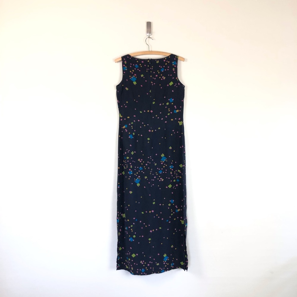 vintage 90s silk abstract geometric square print maxi dress normcore grunge y2k - Picture 7 of 12